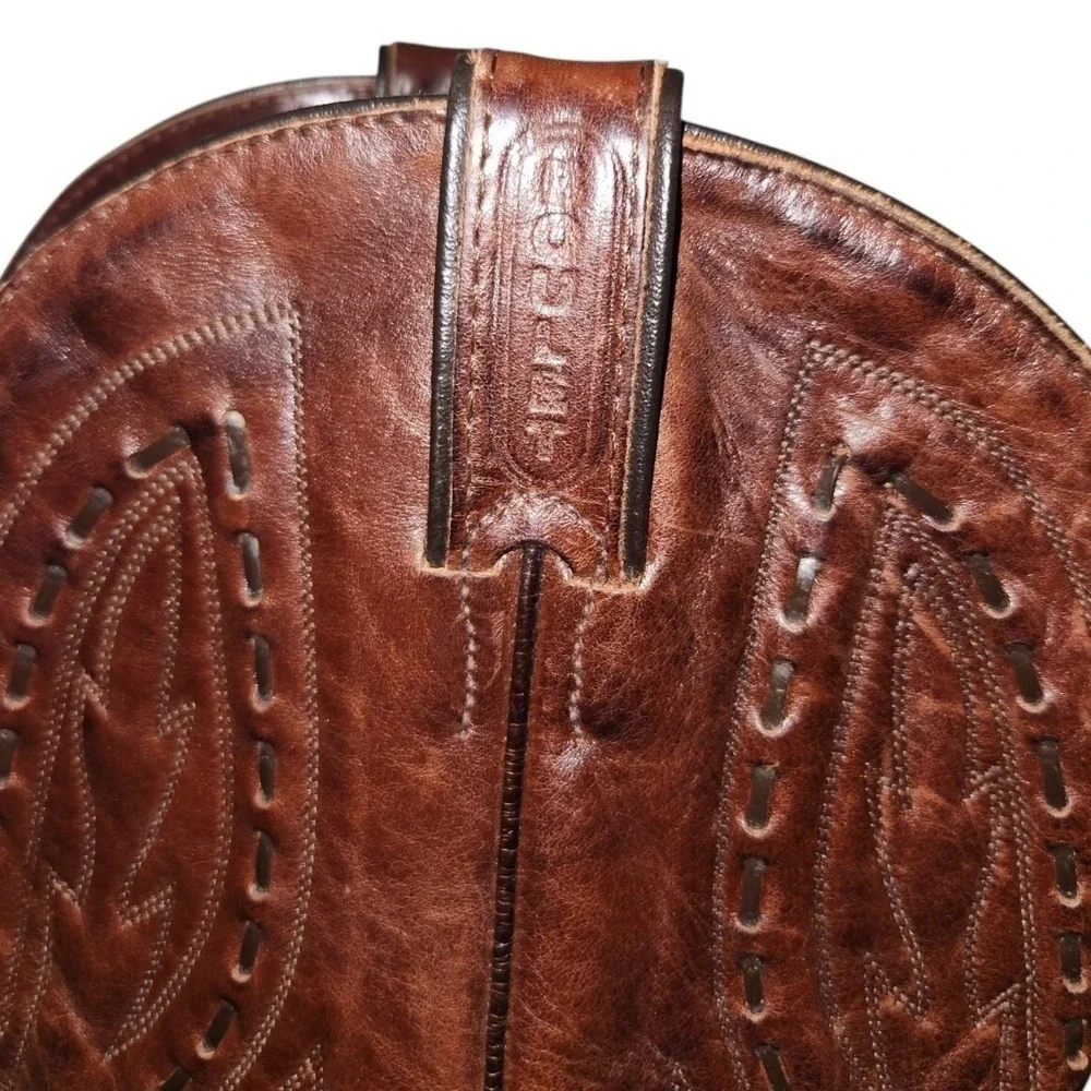 Vintage Boulet Leather‎ Cowboy Boots, Western Brown, Decorative Stitching 8 Wide
